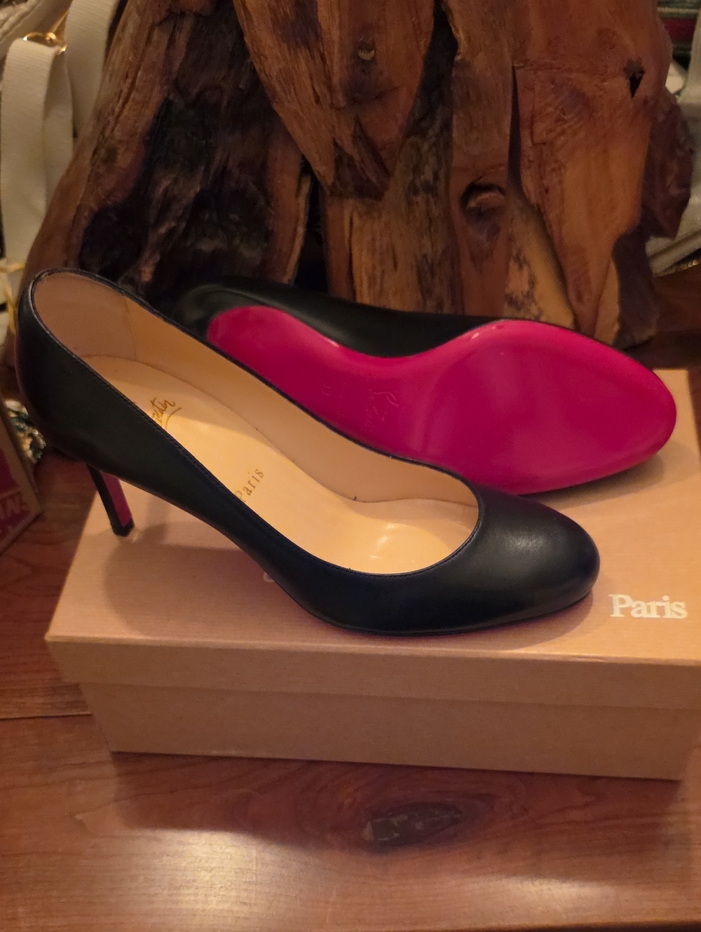 Christian Louboutin Black Leather Pumps with Pink Soles